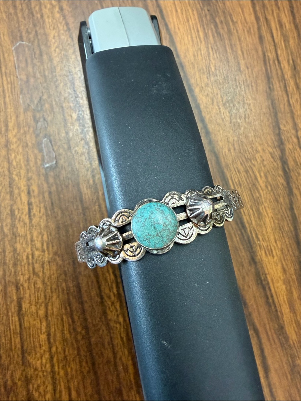 Vintage Southwestern Style Turquoise Cuff Bracelet Silver Tone Native Inspired